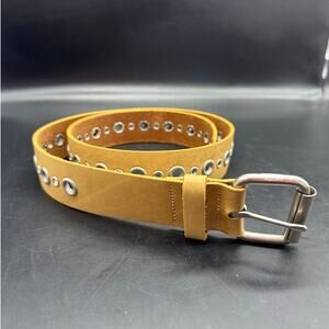 Hipwear Tan Womens Leather Belt Sz L Made in Canada Silver Tone Roller Buckle
